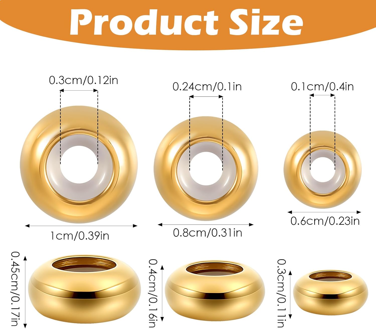 36Pcs Stopper Beads for Bracelets,Spacer Beads with Rubber Gold Silver Slider Bead Adjustable Charm Stoppers for Bracelets Locating Rings for DIY Jewelry