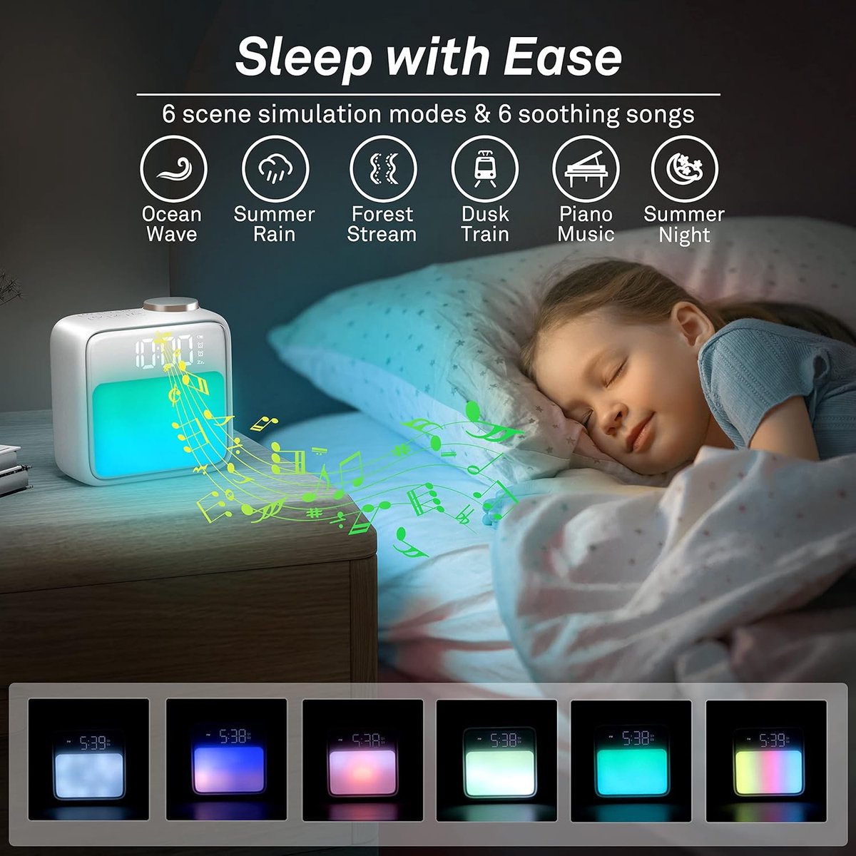 Wekker - Digital Alarm Clock - Alarm Clocks - Night Light - Wekker bedroom alarm clock with built-in battery - 6 scenes and noise synchronization - Dual alarm — image 5