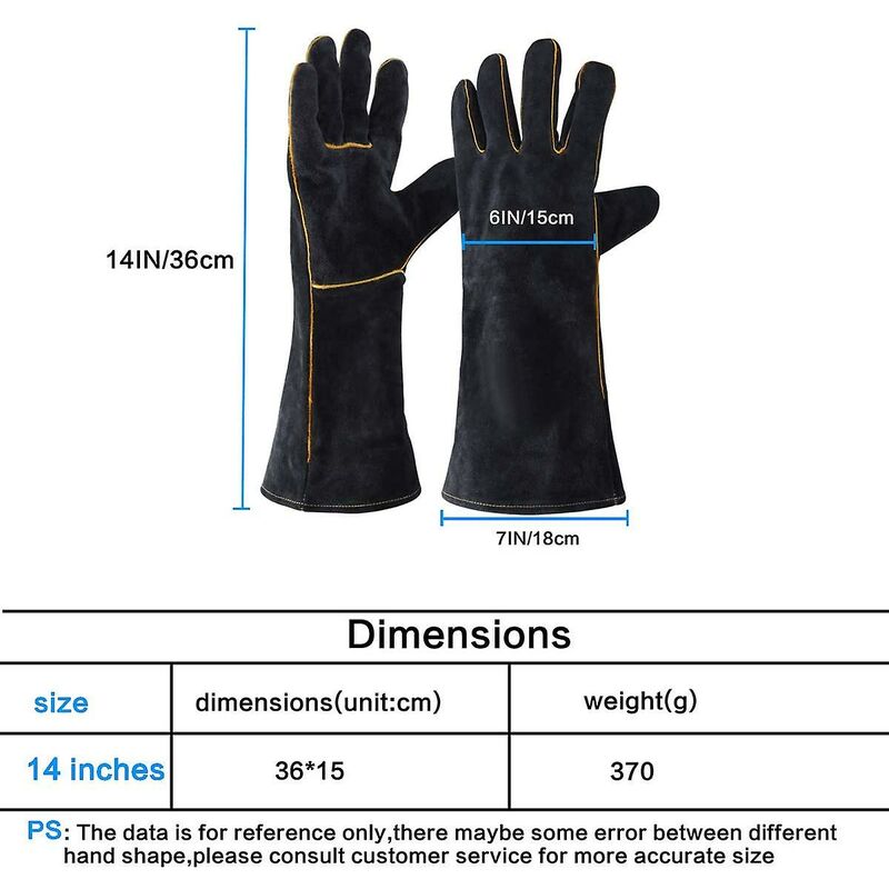 Leather Welding Gloves 932°F High Temperature Work Gloves For Welding Bbq Kitchen Baking Oven Gardening — image 3