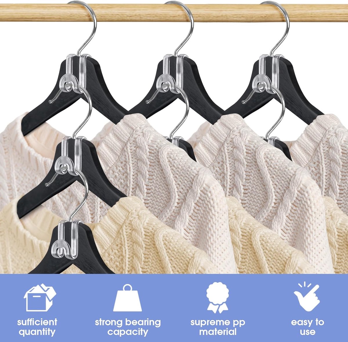 Hanger Hooks | Hooks - S-Hook Hangers - Transparent - 100 Pieces - Coat Hook - Space-Saving Hanger Connector Hooks - Plastic Hanger Connectors - Ideal for — image 2