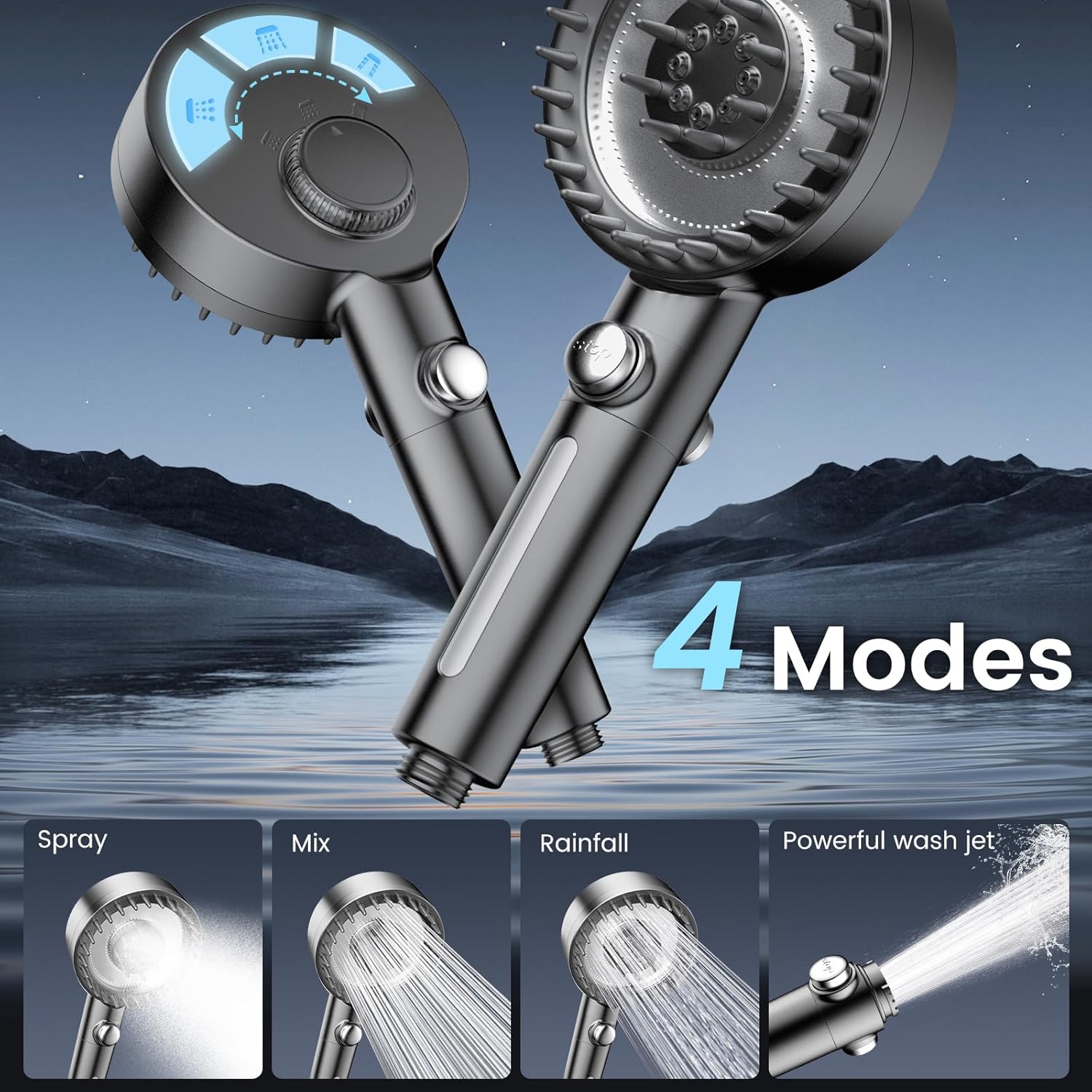 Filtered Shower Head with Handheld, High Pressure 4 Spray Mode Showerhead with Filters, Water Softener Filter Beads for Hard Water with ON/OFF Switch for Pets — image 5