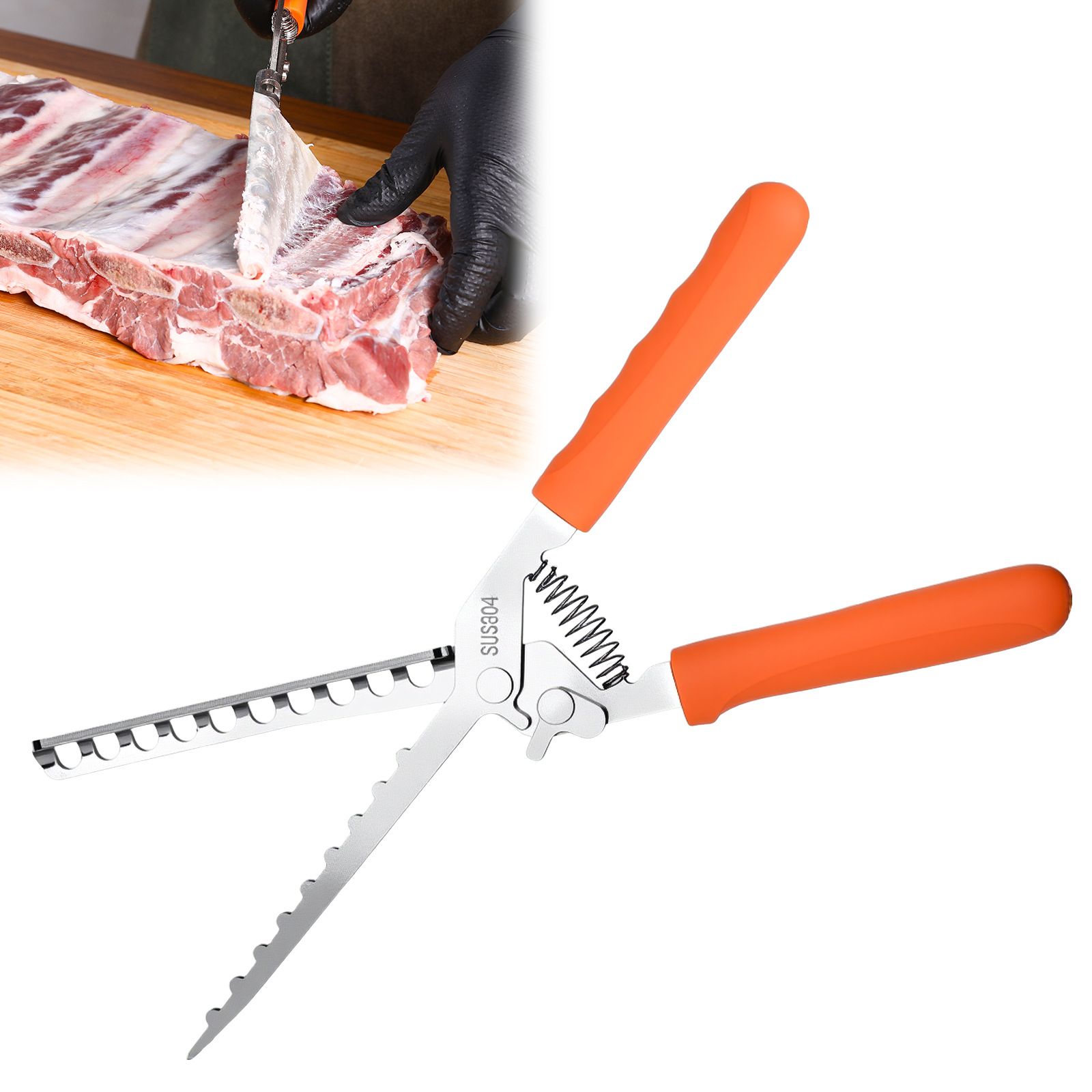 Rib Membrane Removal Tool - High Duty Premium Stainless Steel BBQ Prep Kit for Effortless Grilling, Membrane Remover for Ribs(orange)