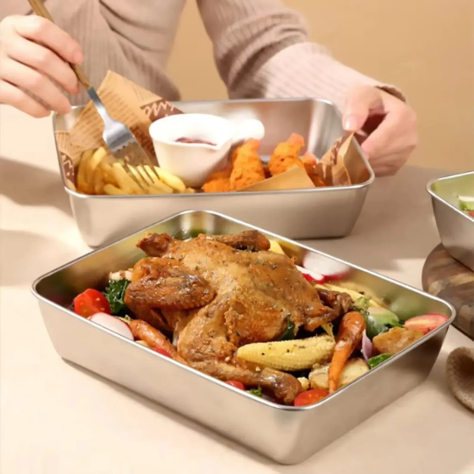 2 Piece, Fridge Storage Containers, Stainless Steel Baking Pans with Lids, Freezer Meal Prep, Market Stall Catering, Rectangular, 12x8x3 In โ image 4