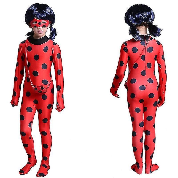 Bimirth Kids Girls Ladybug Cosplay Set Halloween Party Jumpsuit Costume with Blindfold, Wig, Bag 140 (130-140cm)_tfrf 140 (130-140cm) — image 2