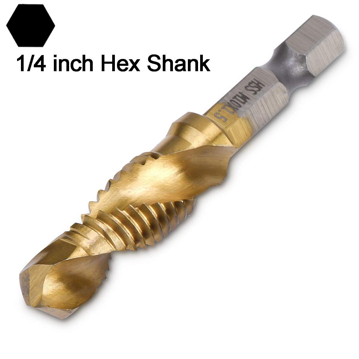 Combination Drill Tap Bit Set 6 Piece Hex Shank Quick Change HSS Titanium Coated Spiral Tap Drill Bit Include Spiral Screw Tap Set — image 3