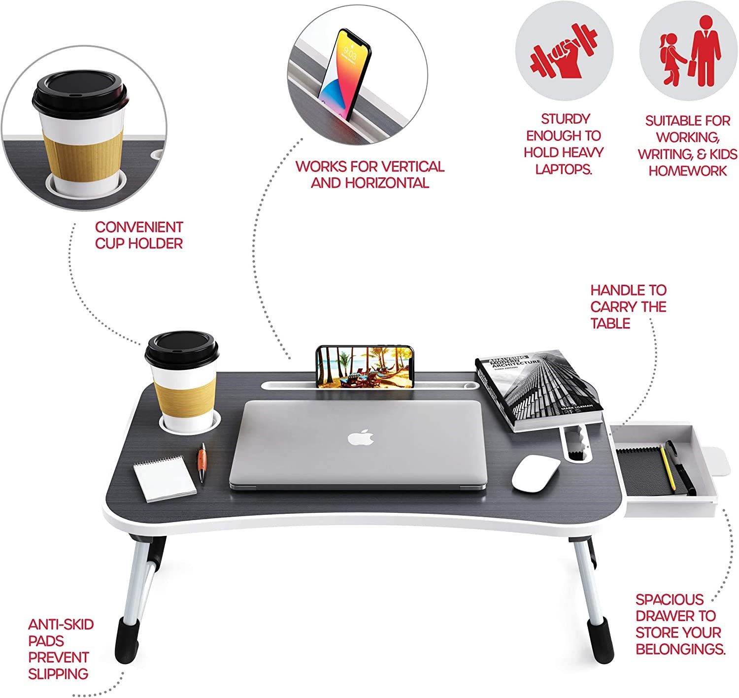 Laptop Bed Desk with Storage and foldable legs for Adults, Kids & Home Office — image 4