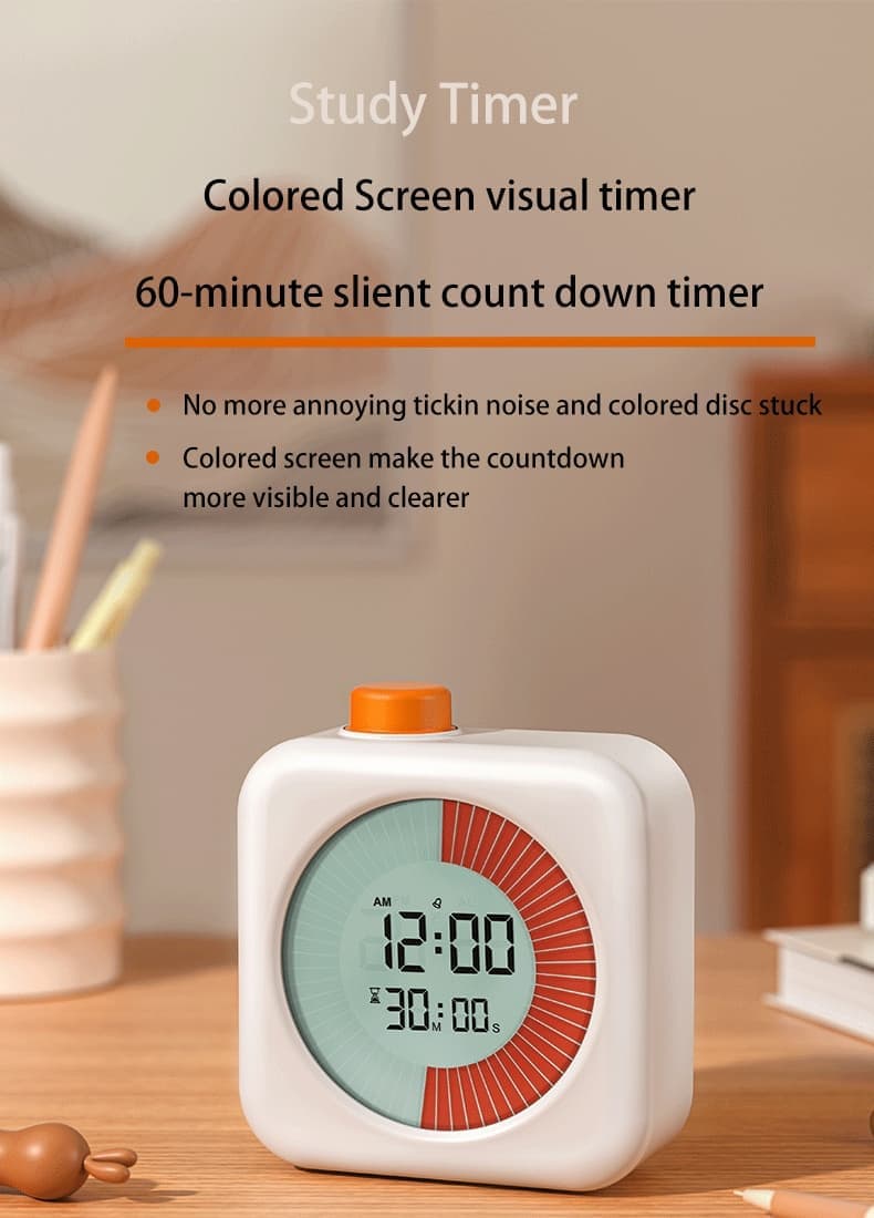 Digital Visual Timer 3-in-1 Clock Alarm with 60 Min Countdown, White — image 6