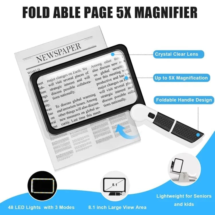 5X Magnifying Glass with 48 LED Lights, 3 Modes for Reading — image 2