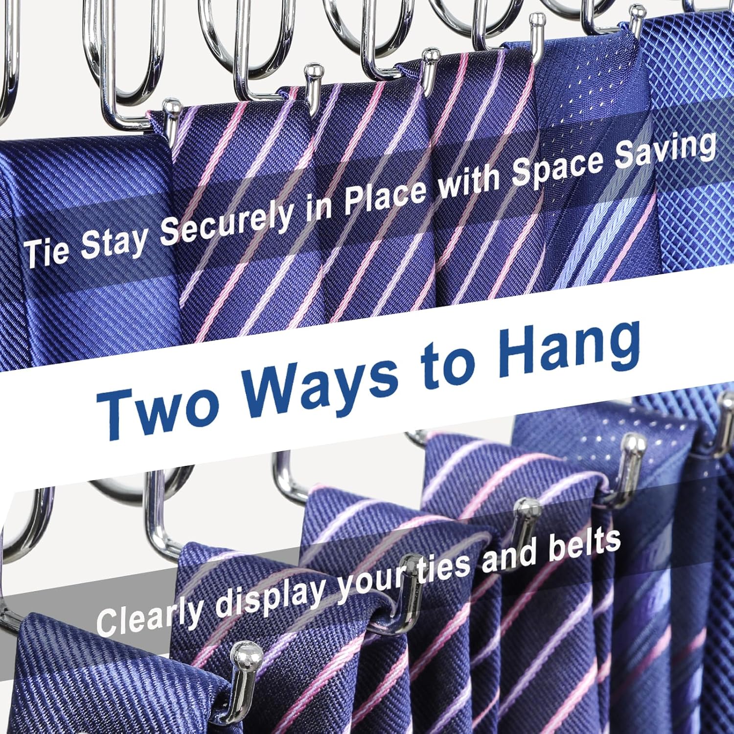 TOPIA HANGER 20 Hooks Belt Tie Hanger Space Saving for Closet, 2 IN 1 Belt Ties Racks Max 30 Belts with 30 Ties Capacity, Curved with Flat Hooks for — image 5