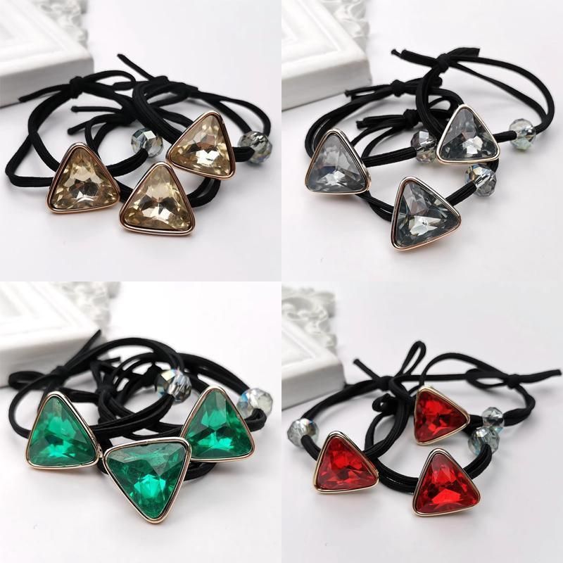 Women Headband Ponytail TriangleDiamond Stretch Hair Rope Multi Colours Concise - Green — image 4