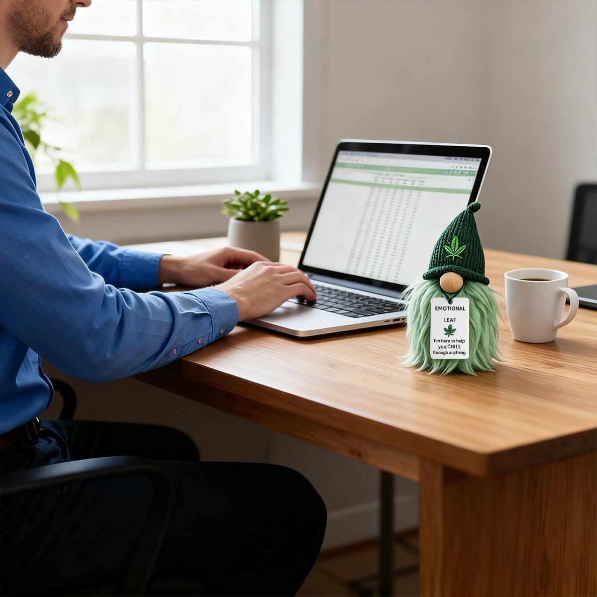 Emotional Support Weed Gnome Crocheted Doll – Handmade Knitted Plush Table Desktop Figurine with Beanie & Motivational Tag, Novelty Birthday Party Gift — image 4