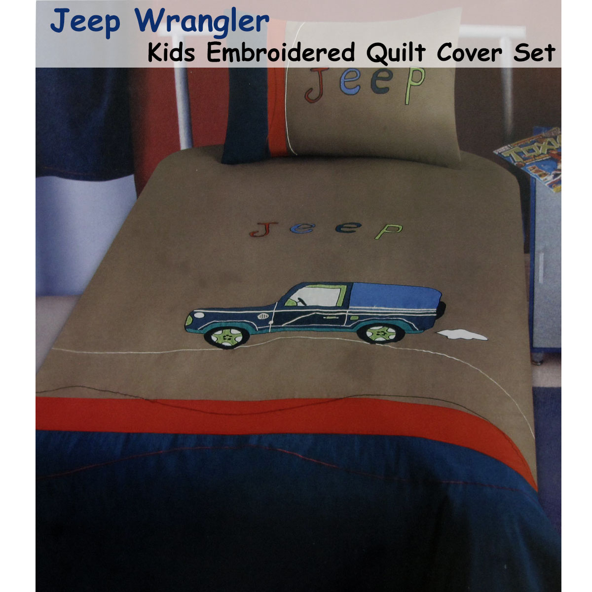 Jeep Wrangler Embroidered Quilt Cover Set Single โ image 2