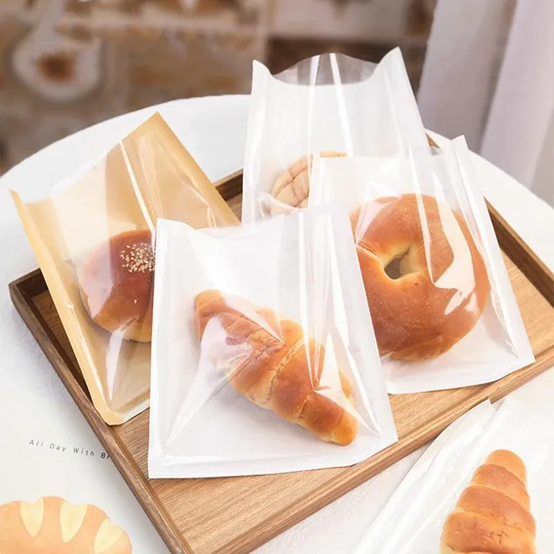 500PCS Transparent Food Greaseproof Bag Sandwich Donut Bread Packaging Pouch - Cowhide 21X25CM — image 5