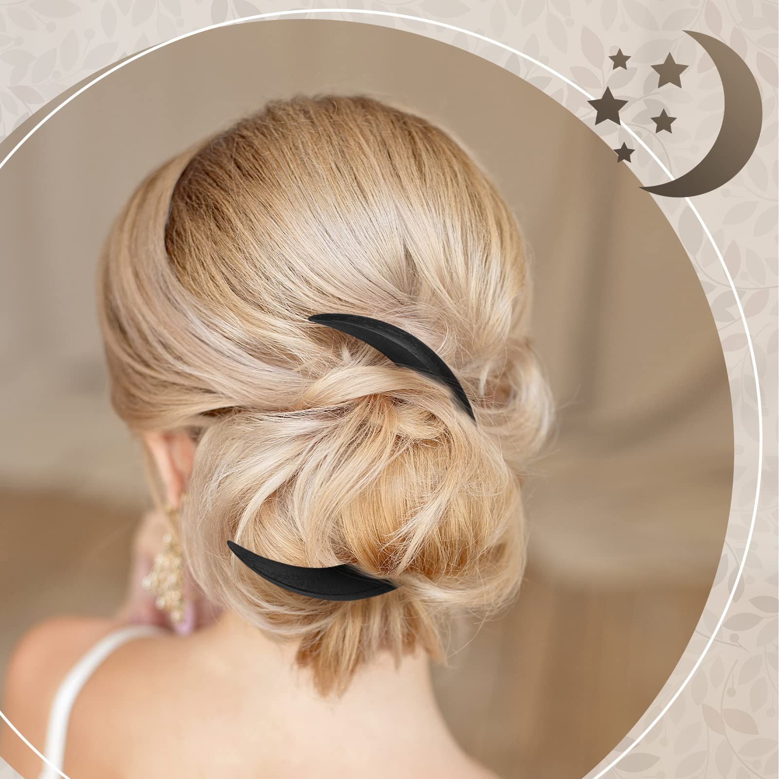 3 Pcs Hand Carved Crescent Moon Hair Fork for Women Moon Hair Stick Wooden Moon Hair Clip Crescent Moon Hairpin Wood Moon — image 5