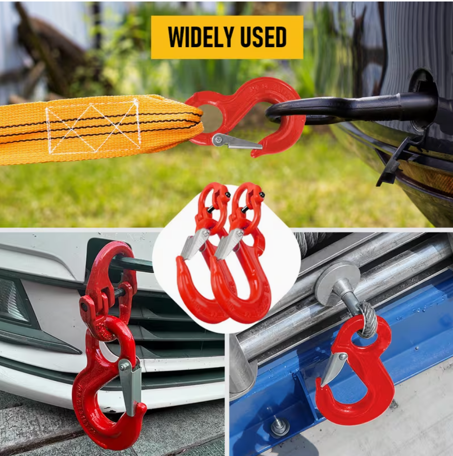 2SET 1.12T Sling Hook Heavy Duty Hammerlock/Slip Hook Kit With Swivel Winch & Safety Latch-Red — image 5