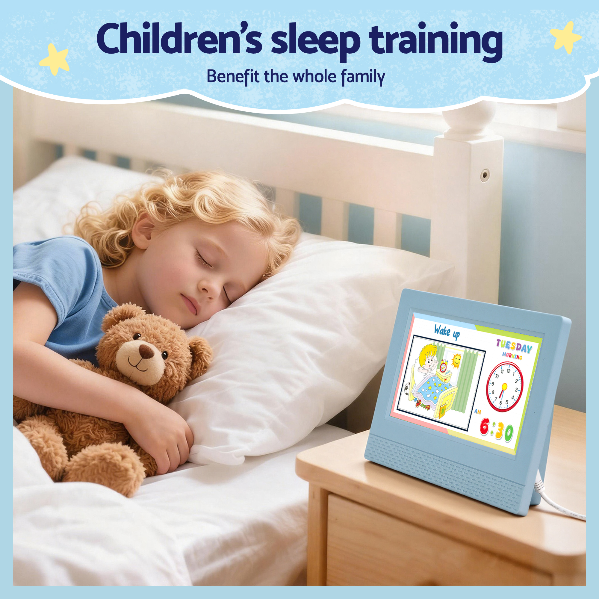 Artiss 7" Digital Day Clock Calendar Alarm LCD Children Sleep Trainer Clocks Blue — image 5