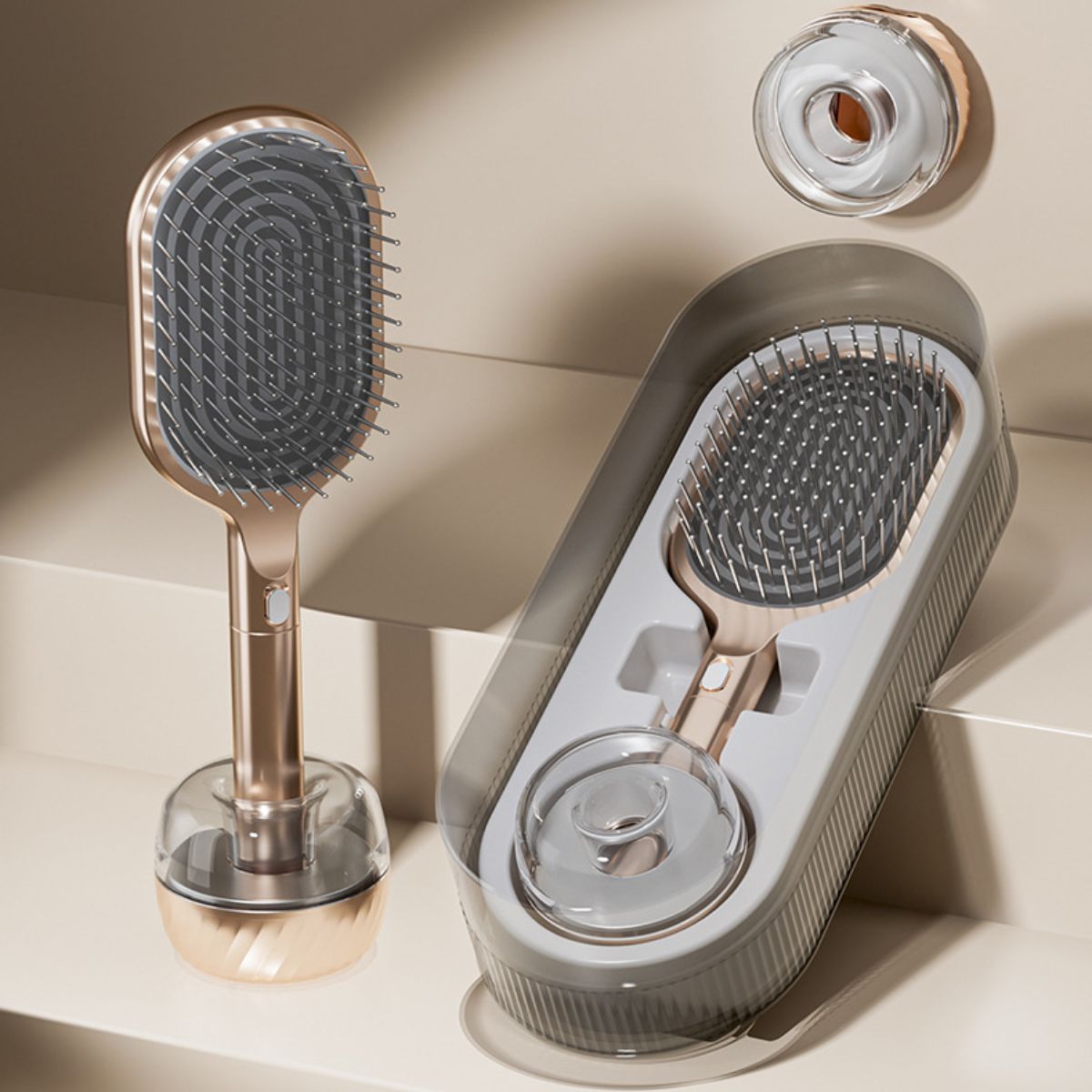 Air Cushion Massage Hair Brush Set with Wall Mount Holder Base - Black — image 2