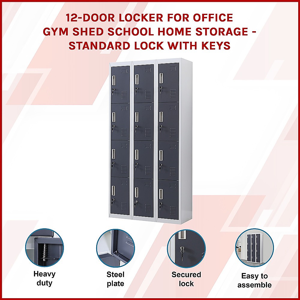 12-Door Locker for Office Gym Shed School Home Storage - Standard Lock with Keys โ image 2