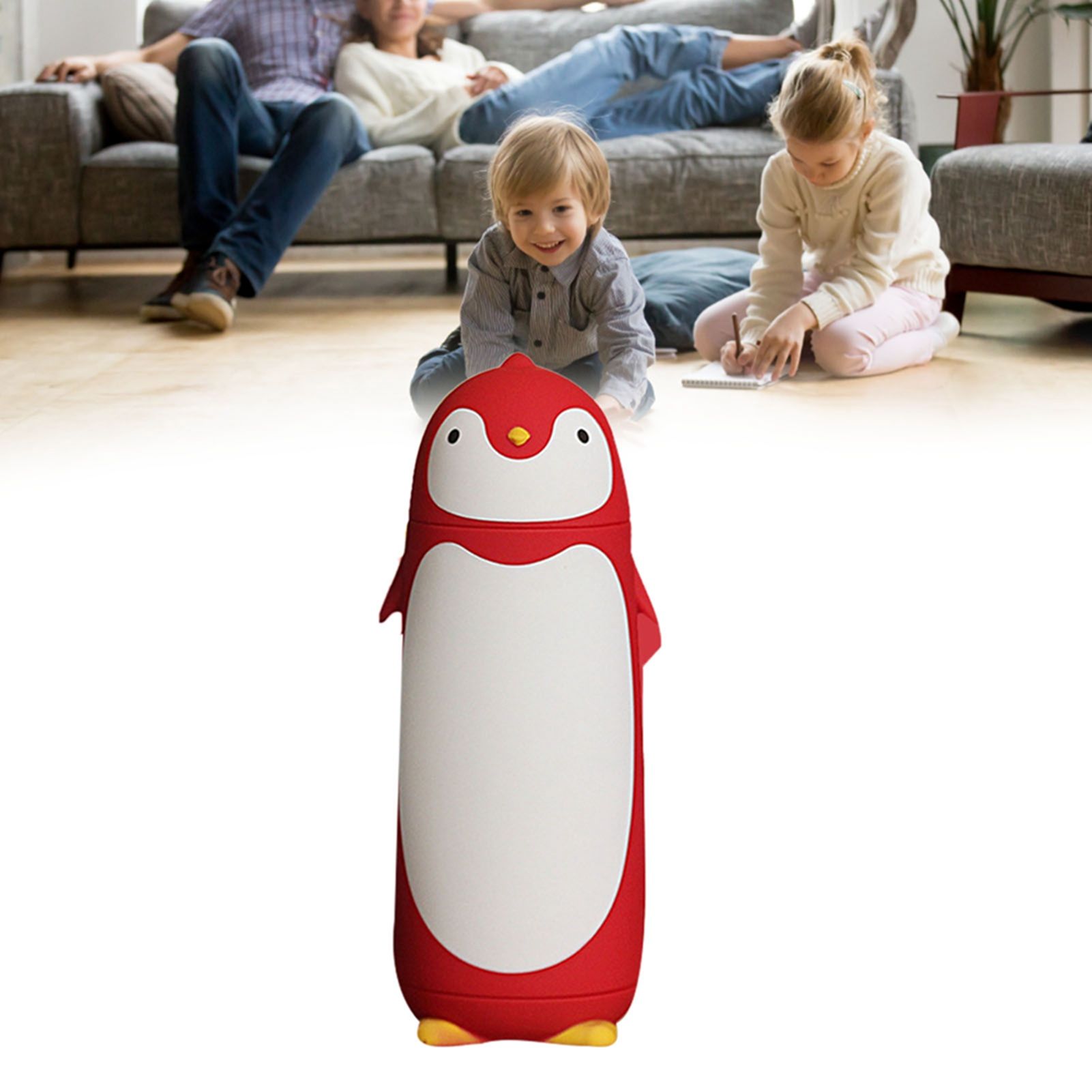 Water Bottle Penguin Design Heat Insulation 300ml Portable Water Cup for Outdoor Red — image 5