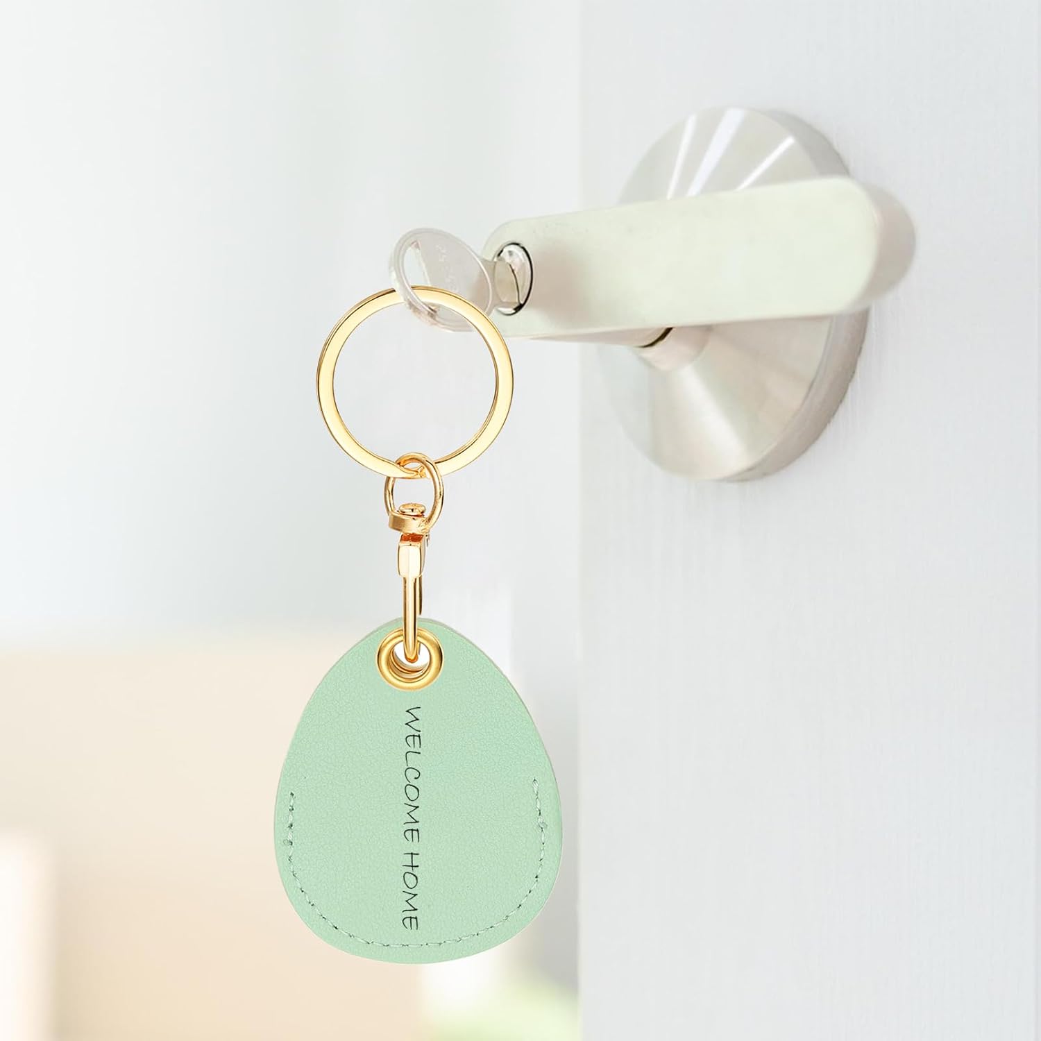 6pcs Leather Keychain Blanks,45mm Sublimation Blanks PU Key Chain Keyring with Rings,Water Drop Black โ image 5