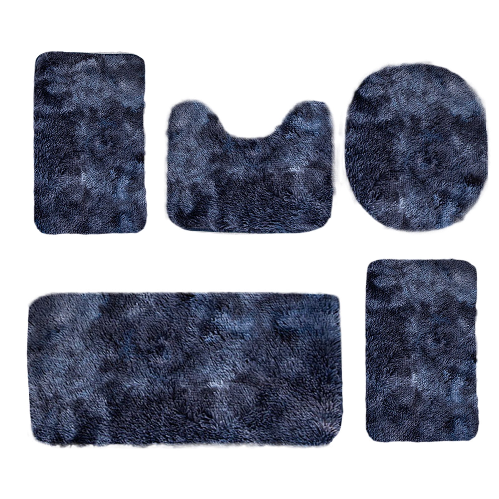 Tie-Dye Bathroom Rugs Sets, Non-Slip Bath Mat Set 5 Piece, Soft Comfortable Washable Bathroom Mat Set, Quicker Dry Bathroom Rug with Toilet Rug Dark Blue — image 2