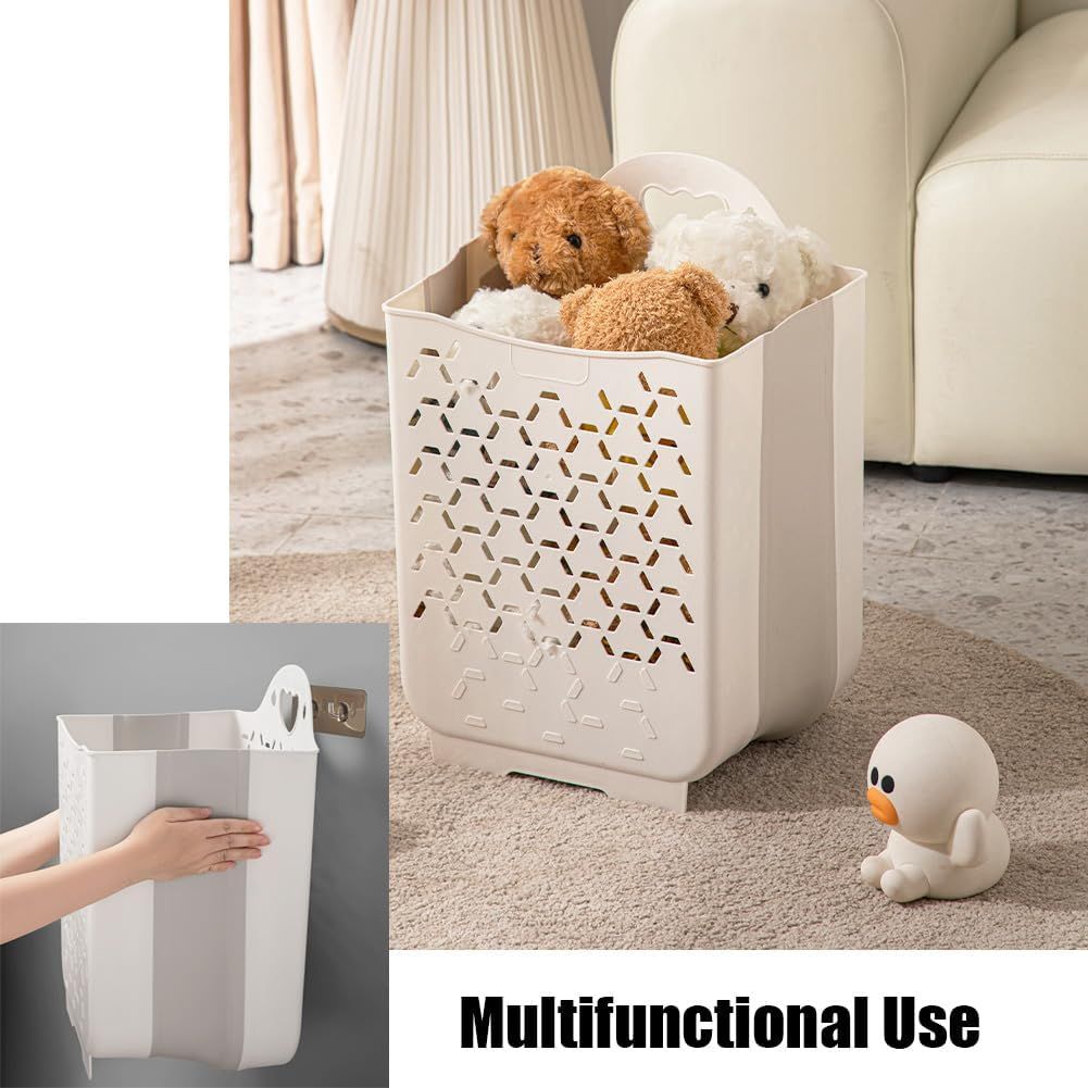 White-Foldable Plastic Laundry Baskets. Wall Hanging Storage Basket. Multi-function Storage Container Waterproof Durable โ image 4