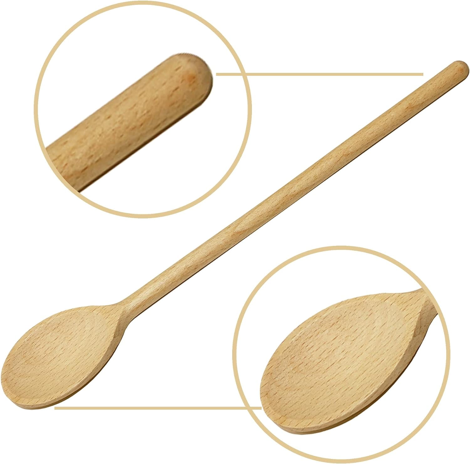 3Pcs 10 Inch Long Wooden Spoons for Cooking - Oval Wood Mixing Spoons for Baking, Cooking, Stirring - Sauce Spoons Brown — image 6