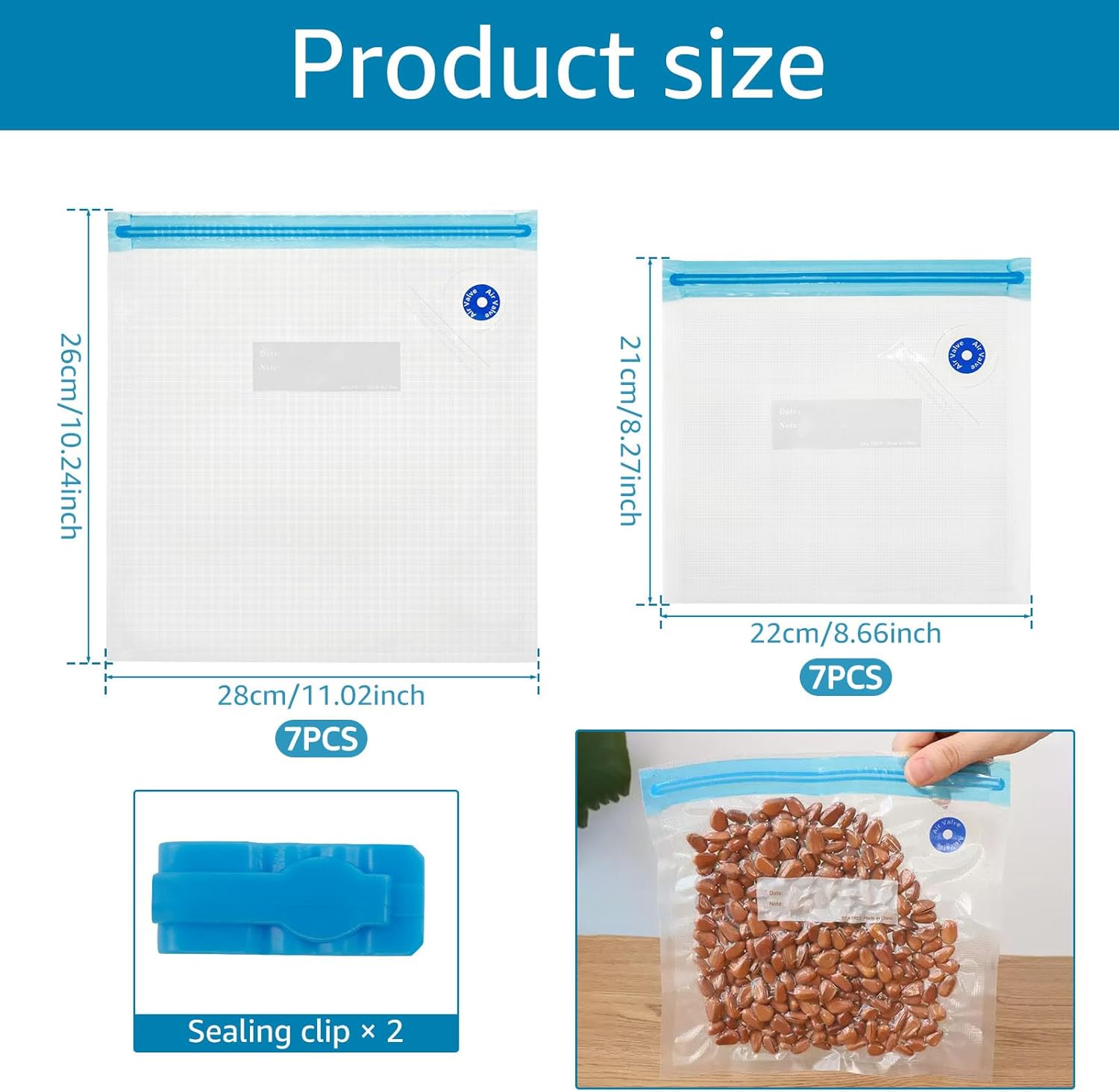 Vacuum Sealer Bags Leak Proof Reusable Food Storage Keep Fresh Easy to Use Zipper Freezer Space Saving Gallon Bag for Kitchens (14) — image 2
