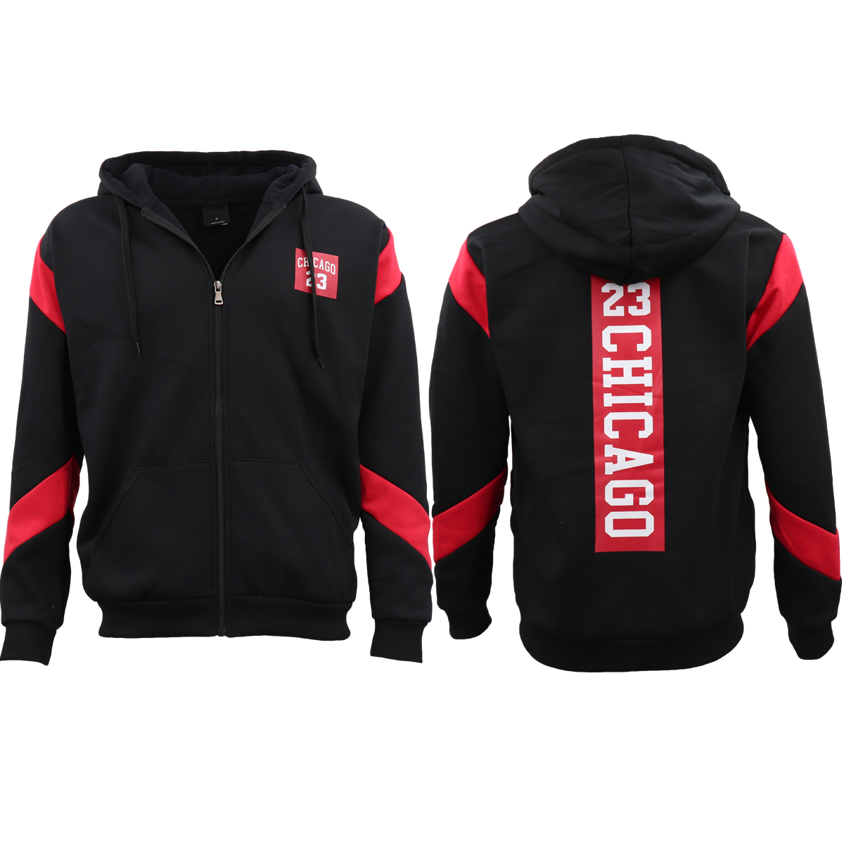 Men's Fleece Zip Up Hoodie Shirt Chicago Bulls 23 Michael Jordan Sweat Jacket, Red, XL — image 3