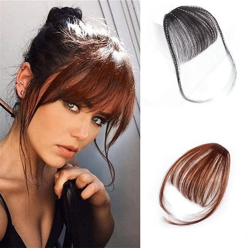Clip In on Bangs Fringe Fake Hair Extensions Straight Front Neat Hair as Human - Light Brown โ image 6