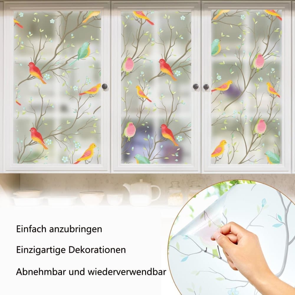 Privacy Protection Static Window Film with Bird Motif, UV and Blackout, for Living Rooms and Offices — image 5