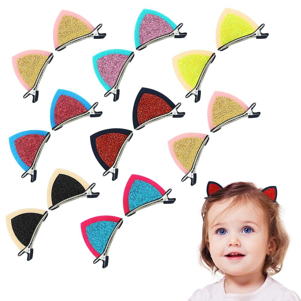 Hair Clips for Girls, Cat Ear Hair Barrettes for Kids, Cute Hair Accessories for Toddler Girls, 20 Pieces (Random color mixing)