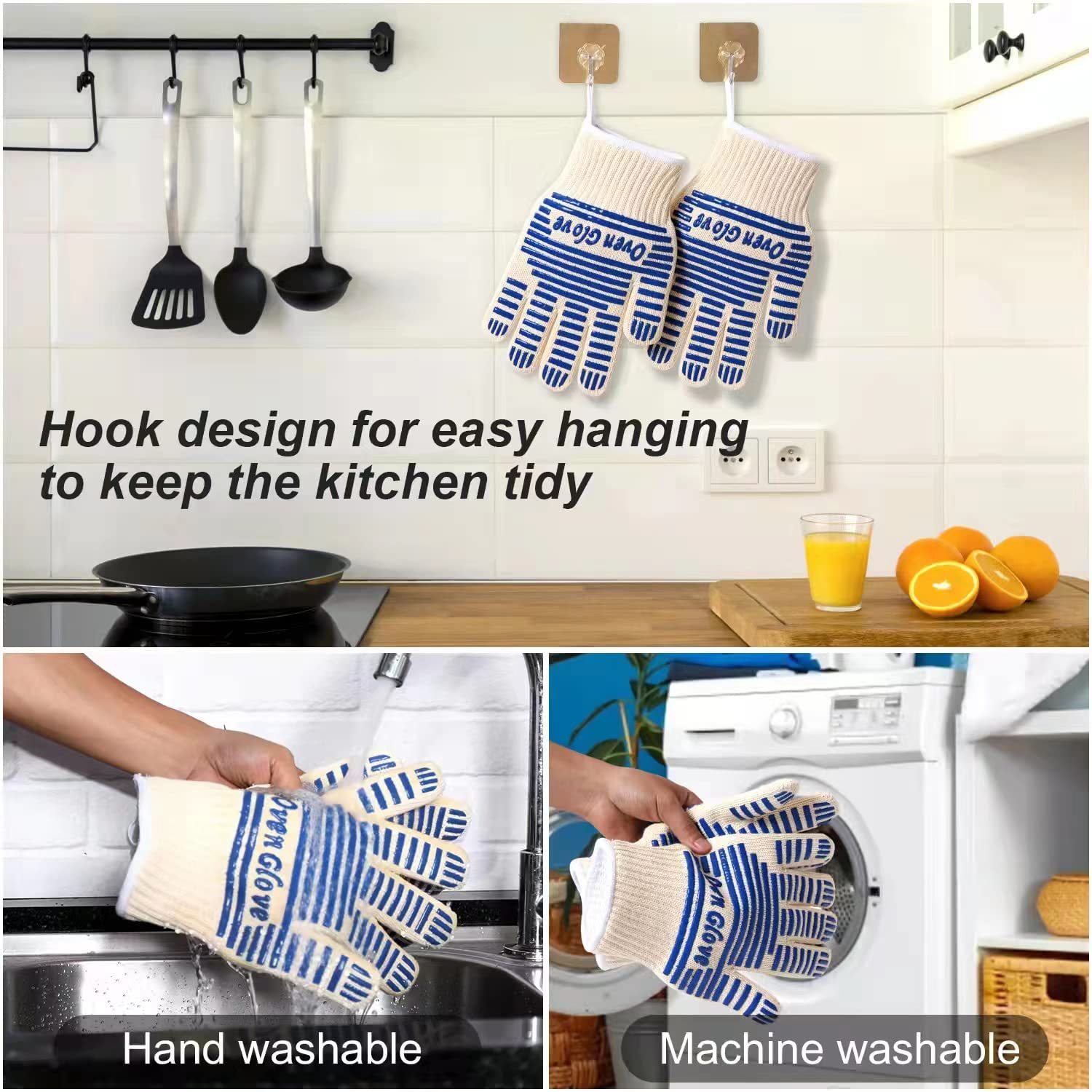 Blue and White Extreme Heat Resistant BBQ Gloves - Cut-Resistant Oven Mitts with Non-Slip Silicone Grip โ image 5