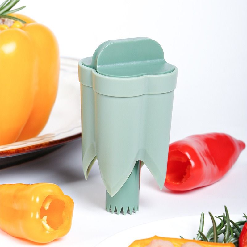 Dual-Size Bell Pepper Corer, ABS Plastic Chili Seed Remover, Household Vegetable Prep Tool—Beige — image 4