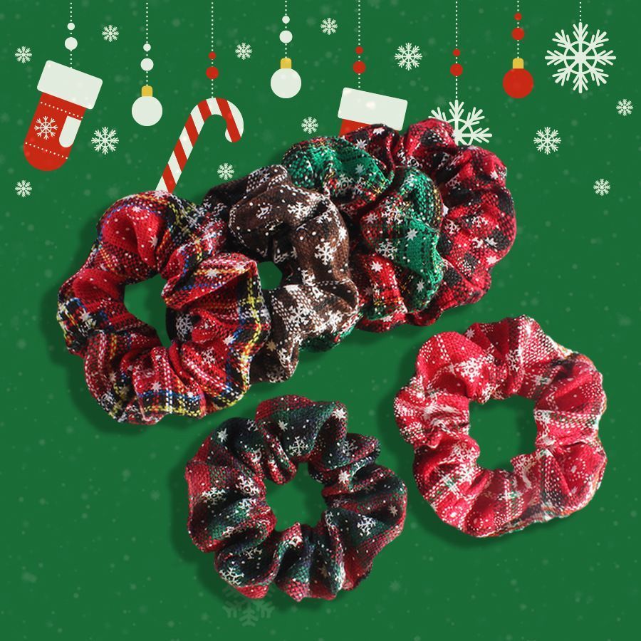 Holiday Themed Soft Fabric Hair Scrunchies, 2Pcs Bundle Ladies Ponytail Holder for Christmas Vibe Layout & Seasonal Souvenir Gift, Style 3 ā image 4