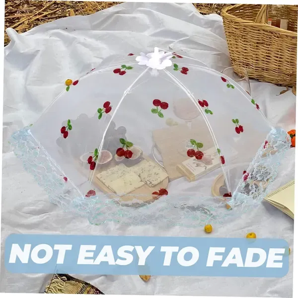 Collapsible Mesh Food Cover Tent with Cherry Pattern for Outdoor BBQ, Picnics, Kitchen Tables, Cakes and Dish Protection, White — image 3