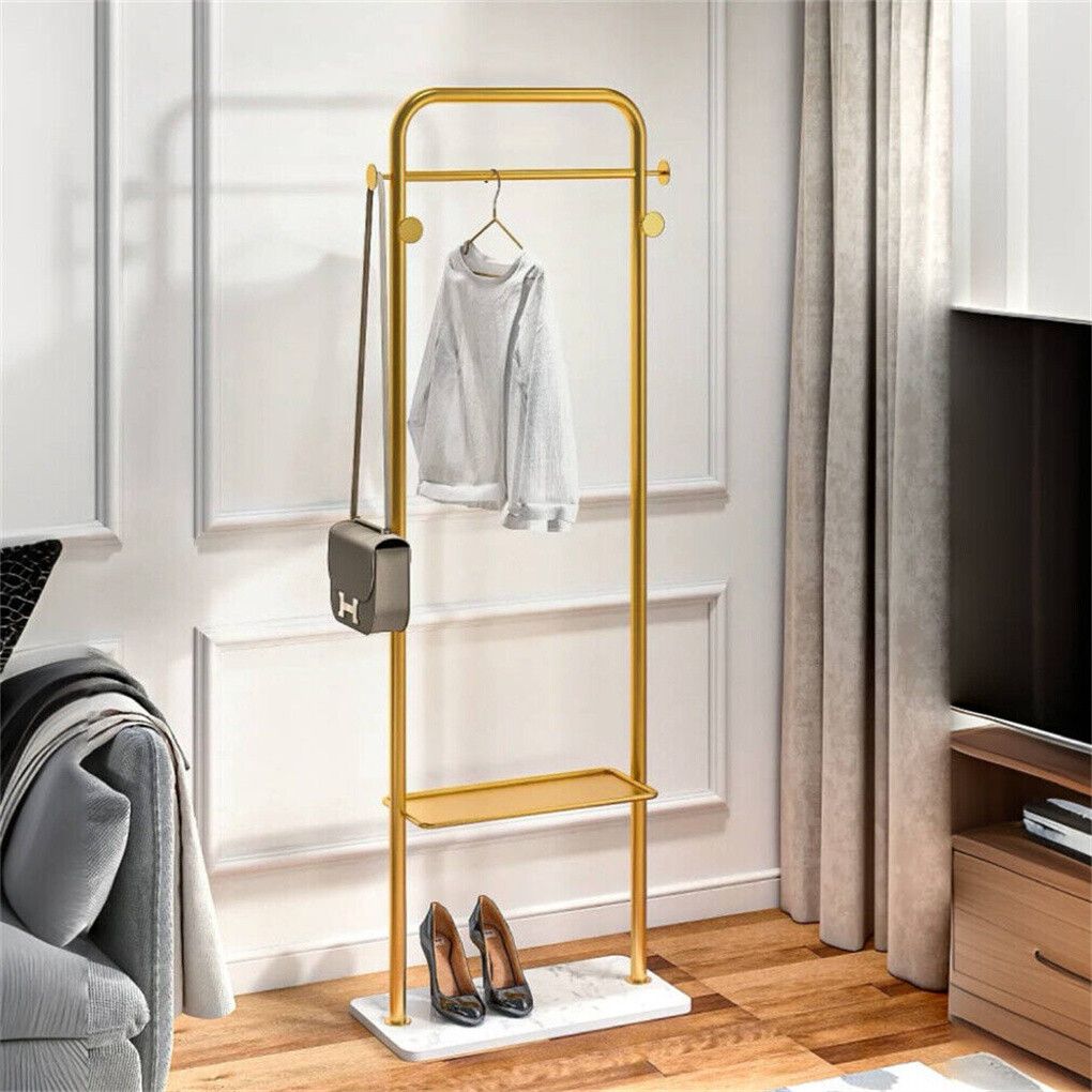 Durable Metal Corner Clothes Rack Strong Stone Base Entryway Garment Stand W Rod โ image 2