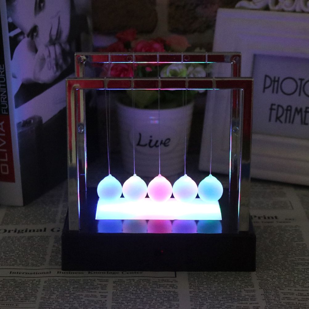 Illuminated Newton Pendulum Ball Miniature Model Ornaments Home Decoration Home Office Desk Decor Gifts — image 4