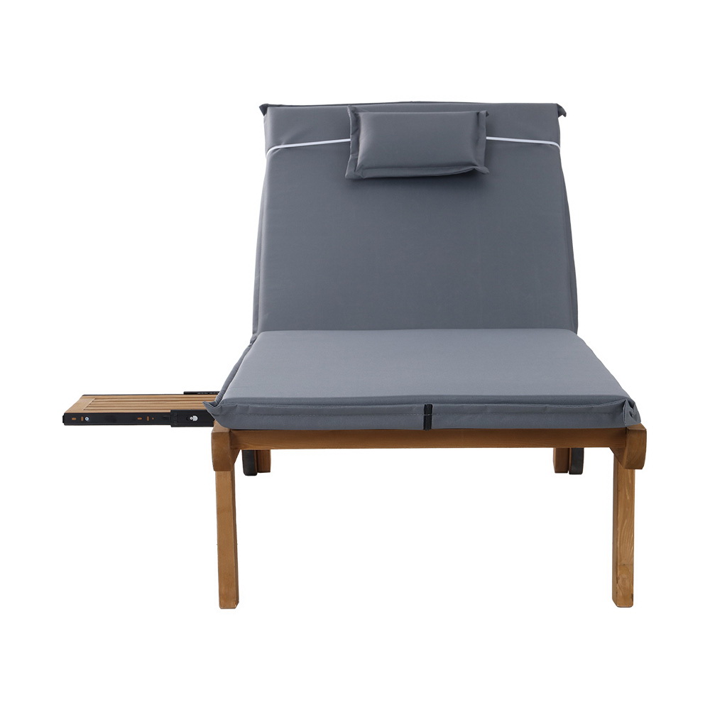 Gardeon 2x Sun Lounge Wooden Lounger Outdoor Furniture Day Bed Wheel Patio Grey โ image 3