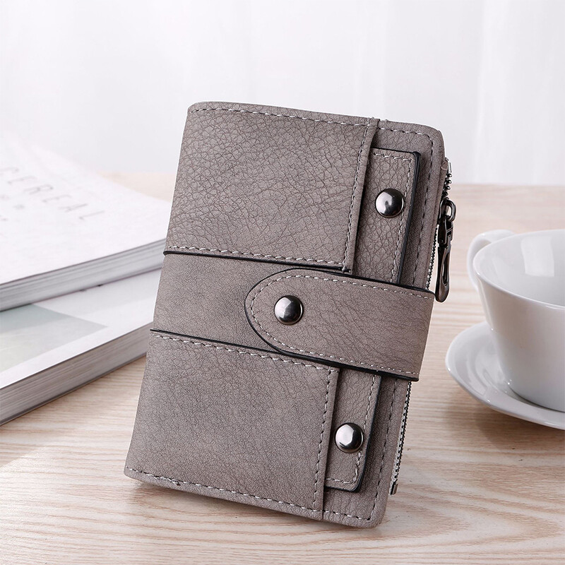 The New Trendy Foldable Small Wallet Women Leather Card Holder Wallet Black โ image 3