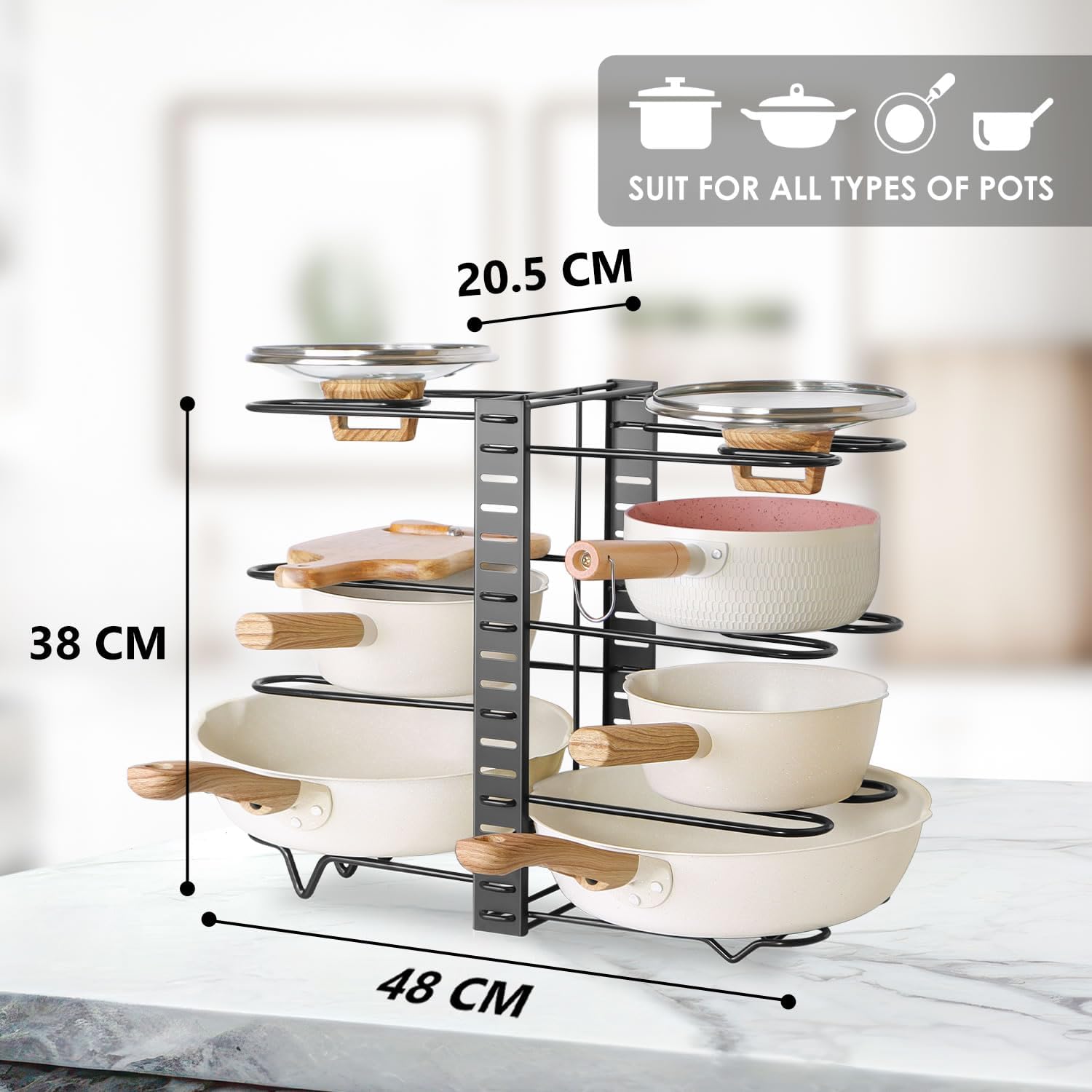 CARLA HOME Adjustable 8-Tier Pan Rack Pot Organizer for Kitchen Cabinet β image 3
