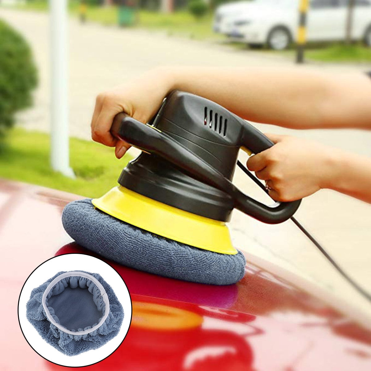 5 PCS Car Polishing Waxing Coral Fleece Bonnets Pads - 9-10 inch (Grey) Grey โ image 6