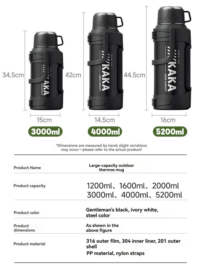 316 Stainless Steel Thermos Large Capacity Thermos Portable Thermos Flask - White - Size 1600ml — image 6