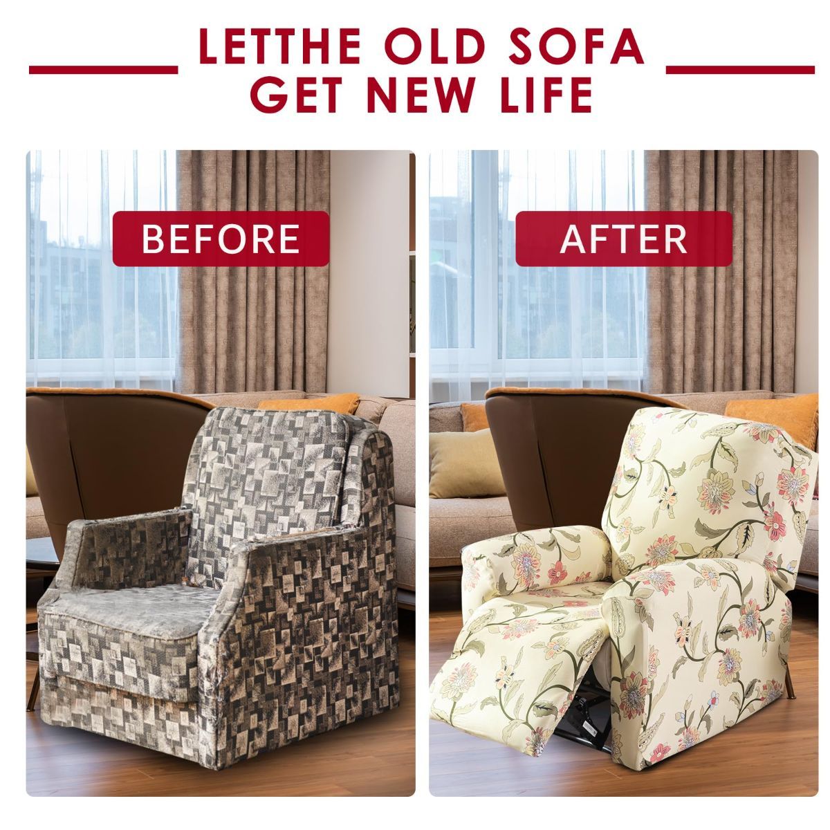 Recliner Cover Anti Scratch Lazy Recliner Chair Cover Protective Stretching Printed Reclining Chair Cover Sofa Slipcovers Convenient Elastic Reclining Chair โ image 6