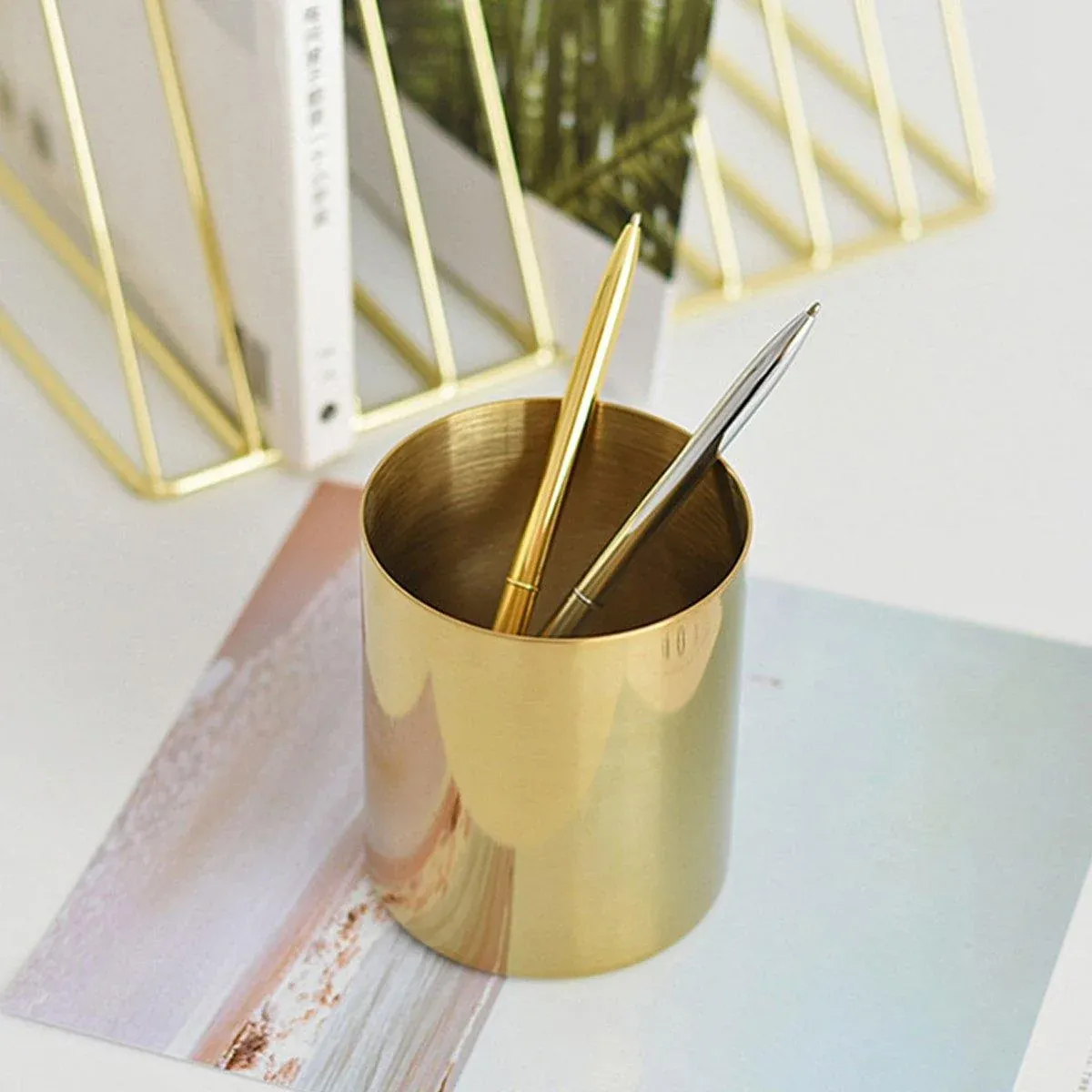 Stainless Steel Round Pen Holder Desk Organizer Stationery Storage for Office β image 6