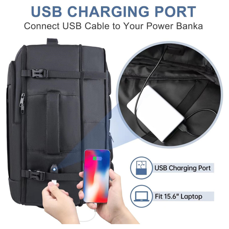 Black Expandable 17-Inch Laptop Travel Backpack with USB Port - Durable TSA Friendly Carry-on Luggage Bag โ image 4