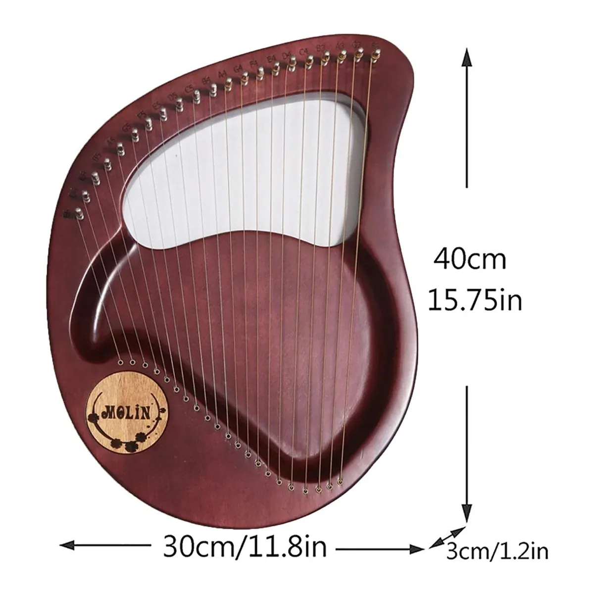 Solid Wood Veneer Laiya 24-String Harp Basic Model Beginner Music Instrument - Purple Red — image 4