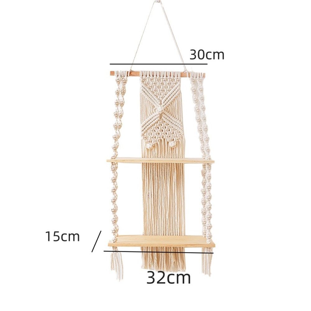 Wall Hanging Shelf Tassel Woven Shelves,Boho Wall Hanging Shelves for Small Plants Photo Frames,Home Living Room Bedroom Balcony Decor (beige) โ image 5