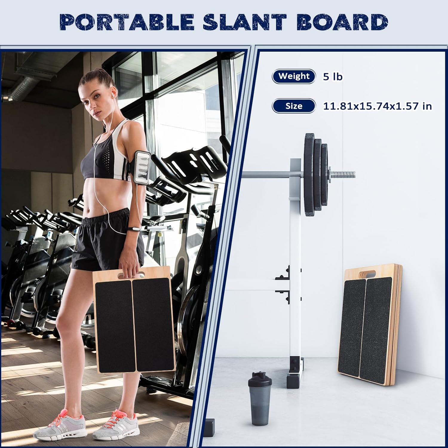 Portable Wooden Slant Board for Calf Stretching Squats Calf Stretcher Pilates Physical Therapy Equipment Adjustable Incline Board for Knees Ankle Heel Feet Leg — image 2