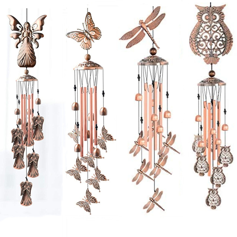 90cm Large Creative Dragonflies Vintage Metal Tube Wind Chimes - Handcrafted Musical Hanging Decor for Garden and Home with Hanging Hook — image 3